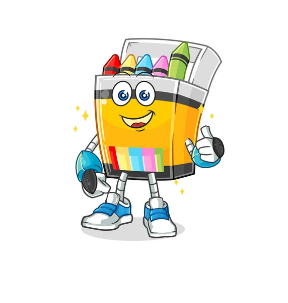 Personaje Del Robot Crayón Mascota Dibujos Animados Vecto — Vector de stock