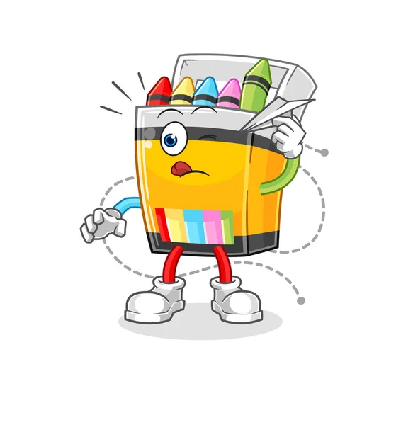 Crayón Con Carácter Plano Papel Mascota Dibujos Animados Vecto — Vector de stock