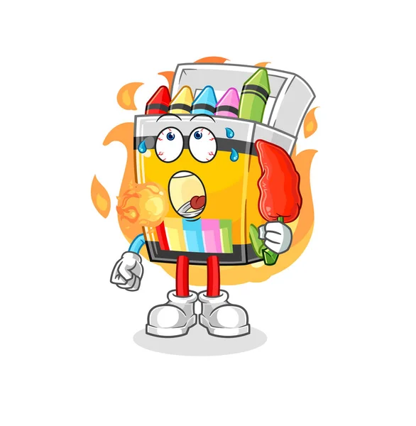 Crayon Eat Hot Chilie Mascot Cartoon Vecto — Stock Vector