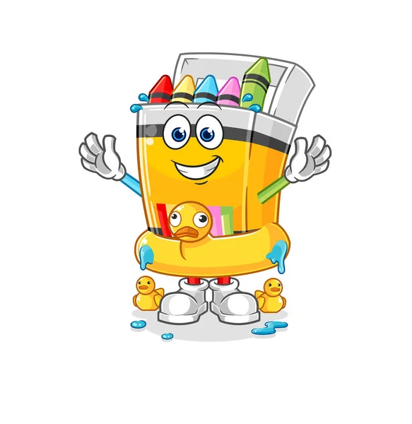 Crayon Duck Buoy Cartoon Cartoon Mascot Vecto — Archivo Imágenes Vectoriales