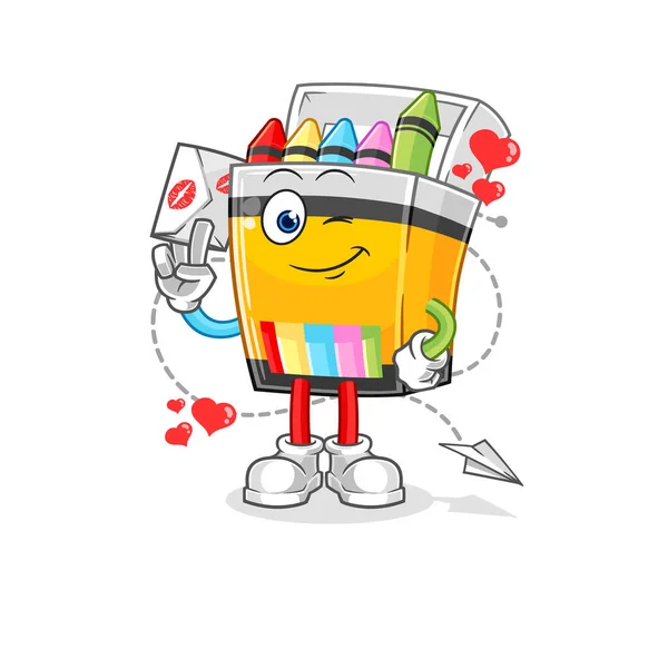 Crayon Hold Love Letter Illustration Character Vecto — Vector de stock