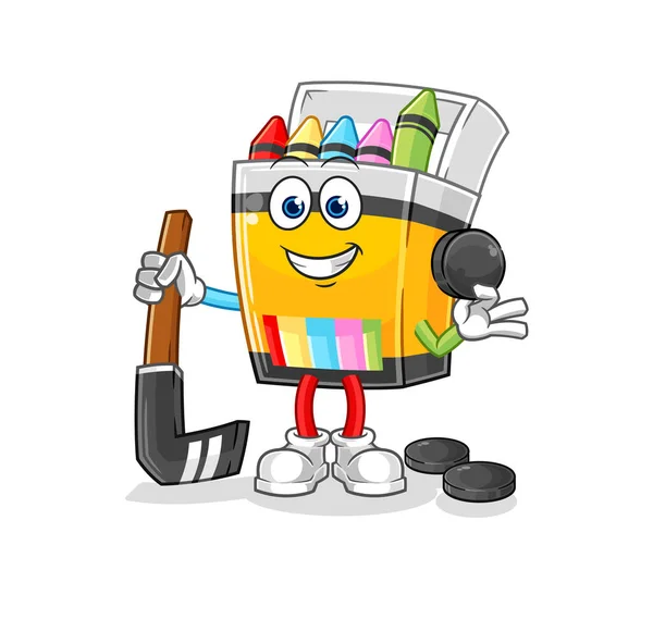 Crayon Playing Hockey Vector Cartoon Characte — Vector de stock