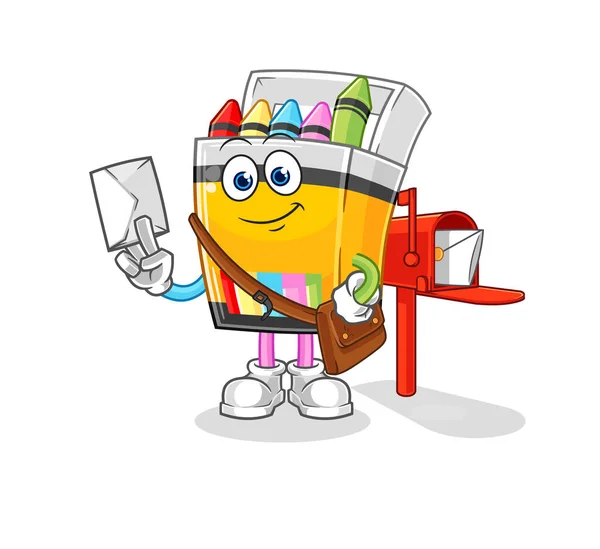 Crayon Postman Vector Cartoon Characte — Vector de stock