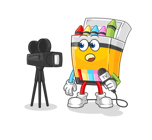 Crayon Reporter Cartoon Cartoon Mascot Vecto — ストックベクタ