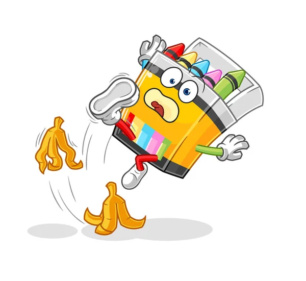 Crayon Slipped Banana Cartoon Mascot Vecto — Stok Vektör