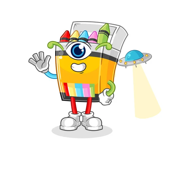 Crayon Alien Cartoon Mascot Vecto — Stock Vector