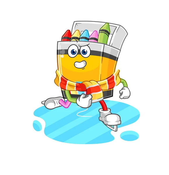 Crayon Ice Skiing Cartoon Character Mascot Vecto — Vector de stock