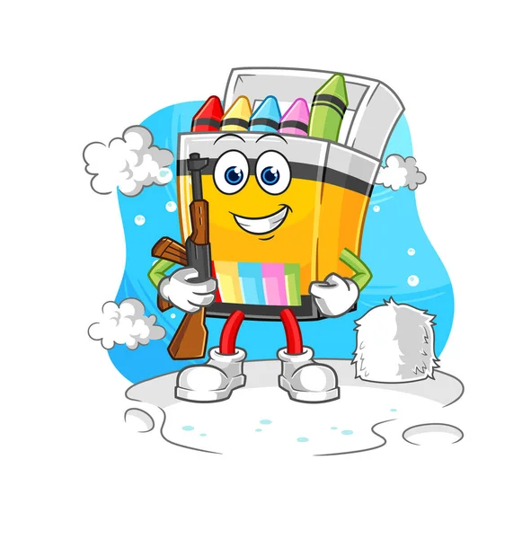 Crayon Soldier Winter Character Mascot Vecto — ストックベクタ