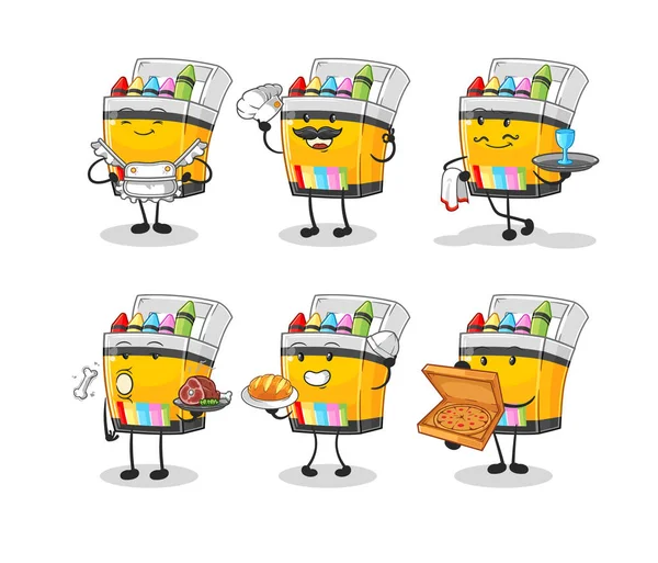 Crayon Restaurant Group Character Cartoon Mascot Vecto — Vettoriale Stock