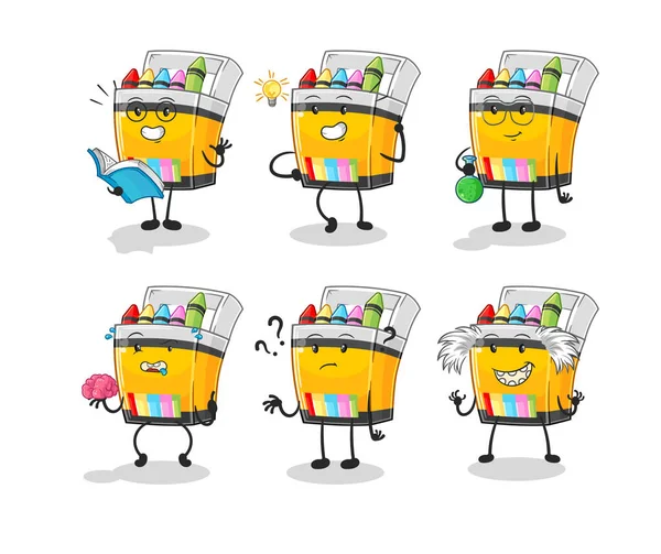 Crayon Thinking Group Character Cartoon Mascot Vecto — Vettoriale Stock