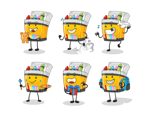 Crayon Children Group Character Cartoon Mascot Vecto — Stockvector