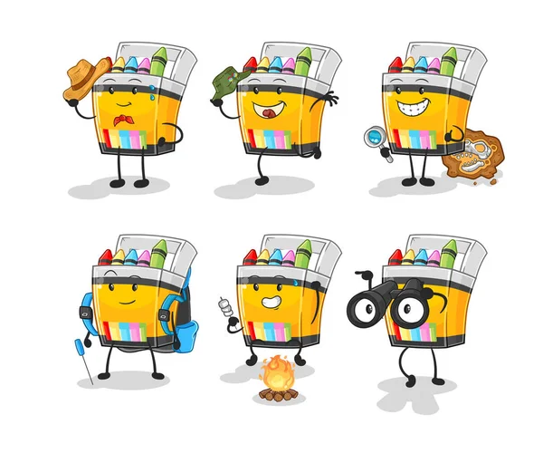 Crayon Adventure Group Character Cartoon Mascot Vecto — Stockvector