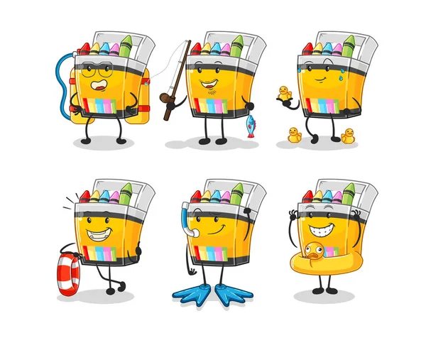 Crayon Water Activity Group Cartoon Mascot Vecto — Vettoriale Stock