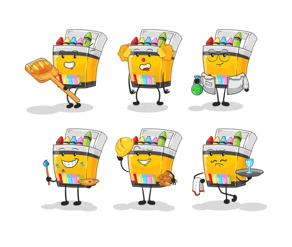 Crayon Profession Set Character Cartoon Mascot Vecto — Stockvector