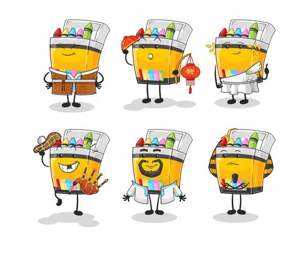Crayon World Culture Group Cartoon Mascot Vecto — Stockvector