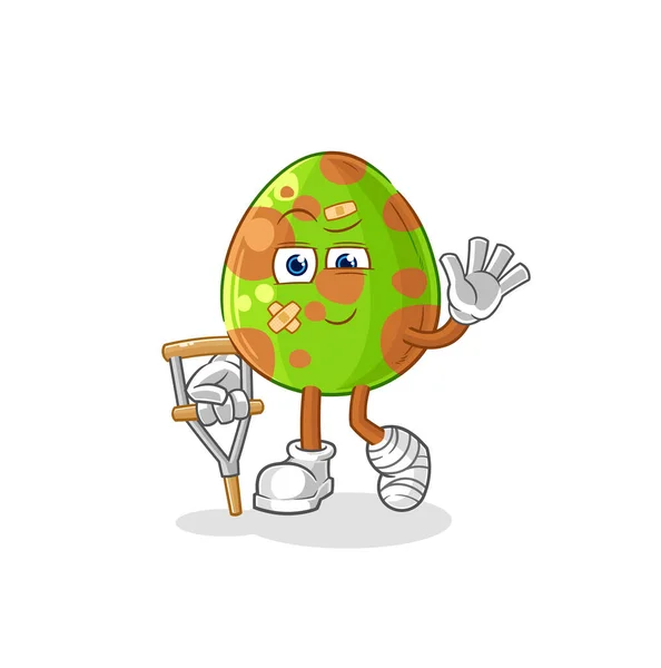 Dinosaur Egg Sick Limping Stick Cartoon Mascot Vecto — Stock Vector