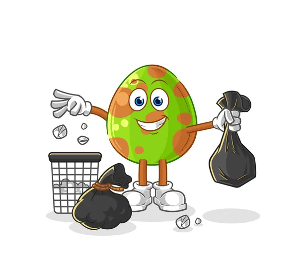 Dinosaur Egg Throw Garbage Mascot Cartoon Vecto — Stock Vector