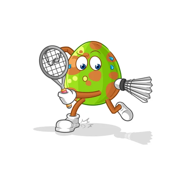 Dinosaur Egg Playing Badminton Illustration Character Vecto — Vector de stock