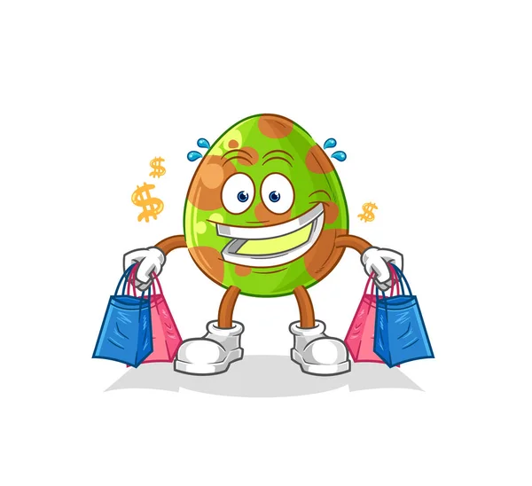 Dinosaur Egg Shoping Mascot Cartoon Vecto — Stock Vector