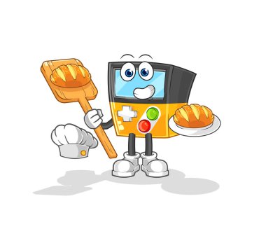 the gameboy baker with bread. cartoon mascot vecto