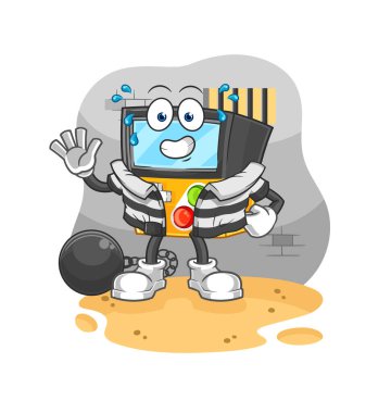 the gameboy criminal in jail. cartoon characte