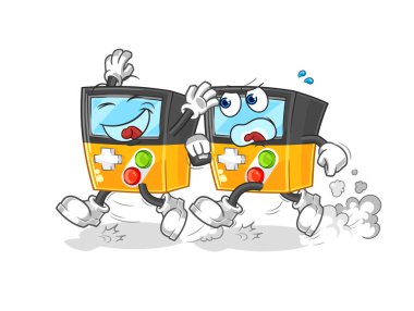 the gameboy play chase cartoon. cartoon mascot vecto