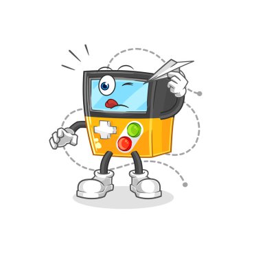 the gameboy with paper plane character. cartoon mascot vecto
