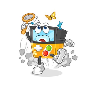 the gameboy catch butterfly illustration. character vecto