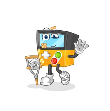 the gameboy sick with limping stick. cartoon mascot vecto