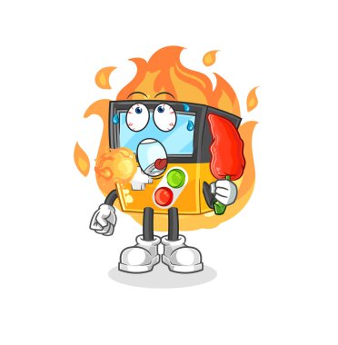 the gameboy eat hot chilie mascot. cartoon vecto