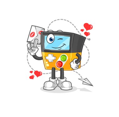 the gameboy hold love letter illustration. character vecto