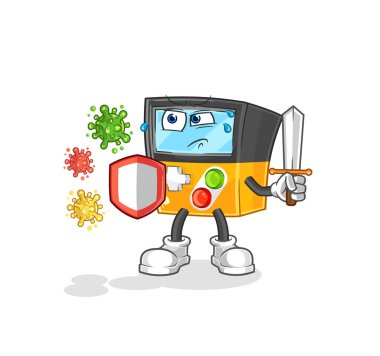the gameboy against viruses cartoon. cartoon mascot vecto