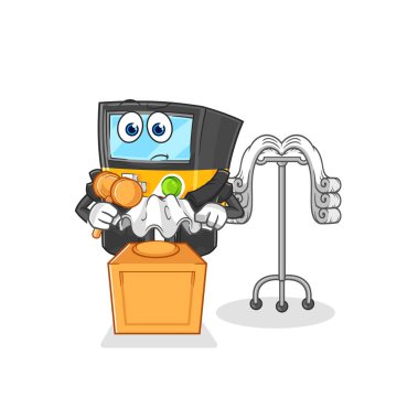 the gameboy judge holds gavel. character vecto