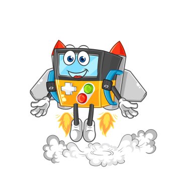 the gameboy with jetpack mascot. cartoon vecto