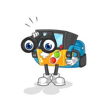 the gameboy with binoculars character. cartoon mascot vecto