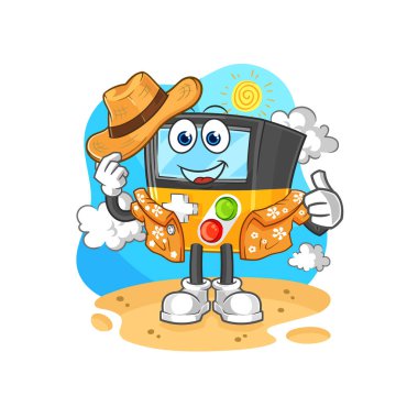 the gameboy go on vacation. cartoon mascot vecto
