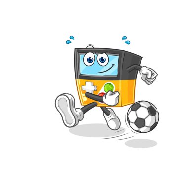 the gameboy kicking the ball cartoon. cartoon mascot vecto