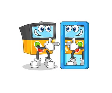 the gameboy looking into mirror cartoon. cartoon mascot vecto