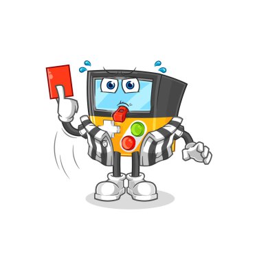the gameboy referee with red card illustration. character vecto
