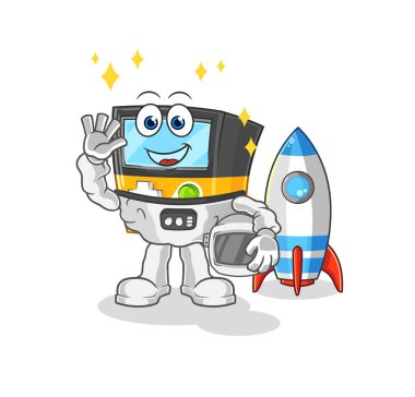 the gameboy astronaut waving character. cartoon mascot vecto