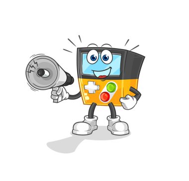 the gameboy holding hand loudspeakers vector. cartoon characte