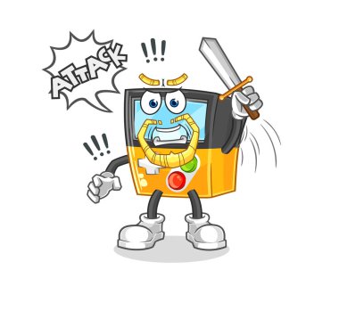 the gameboy knights attack with sword. cartoon mascot vecto