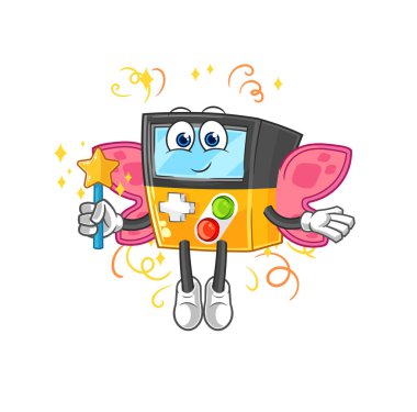 the gameboy fairy with wings and stick. cartoon mascot vecto