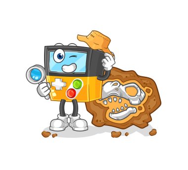 the gameboy archaeologists with fossils mascot. cartoon vecto