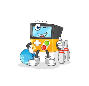 the gameboy play bowling illustration. character vecto