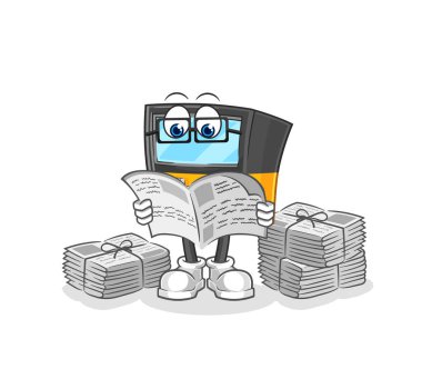 the gameboy read newspaper cartoon. character vecto