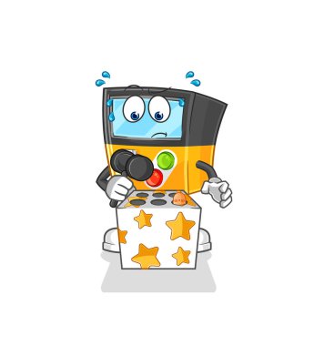 the gameboy play whack a mole mascot. cartoon vecto