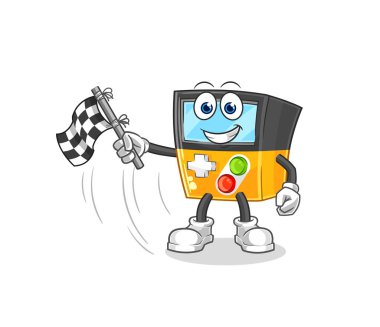 the gameboy hold finish flag. cartoon mascot vecto