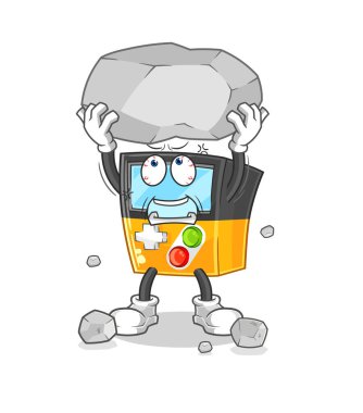 the gameboy lifting rock cartoon character vecto