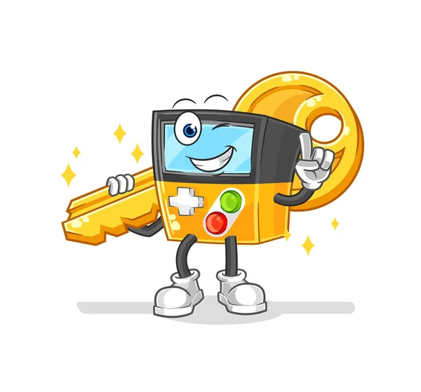 Gameboy Carrega Mascote Chave Desenho Animado Vecto — Vetor de Stock